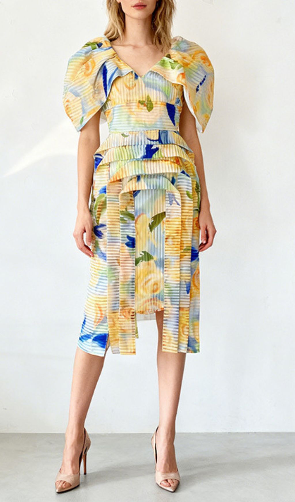 Fashionslee Women Janis Yellow Floral Puff Sleeve Midi Dress