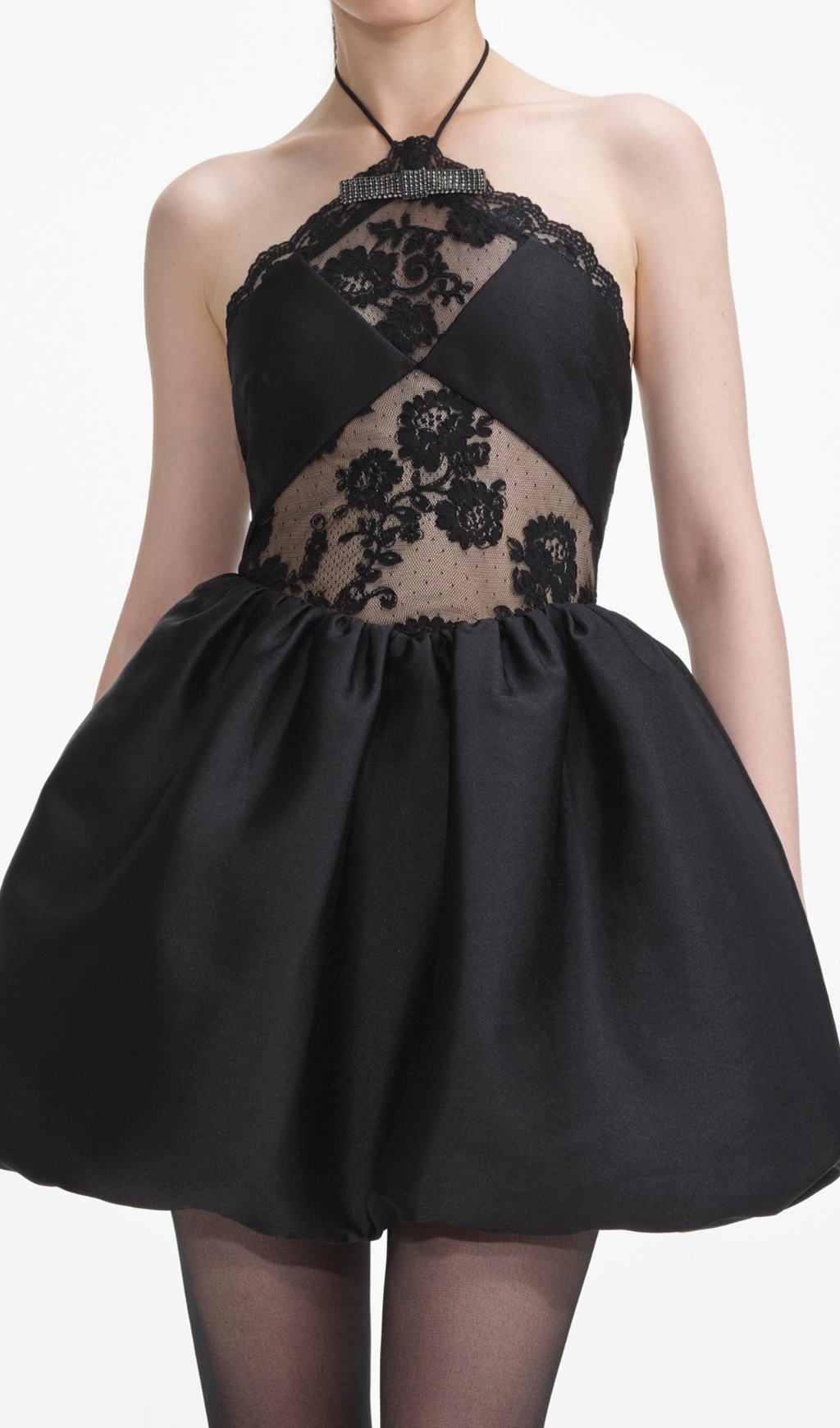 1e9c1517a9bf6b393f8d20cd581b7386.jpg Fashionslee Women Black Taffeta Halterneck Mini Dress