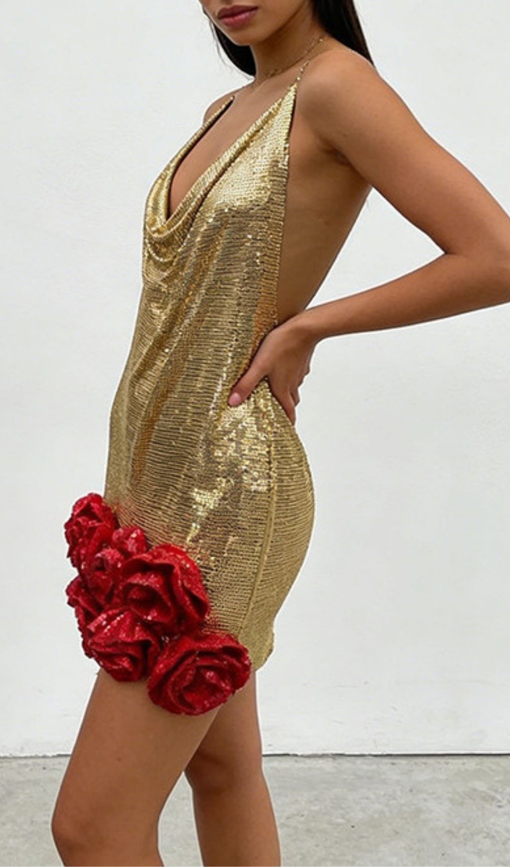 1eabe000951cd3b70e34fb94dd6df159.jpg Fashionslee Women Kaylyn Gold Strappy Flower Mini Dress