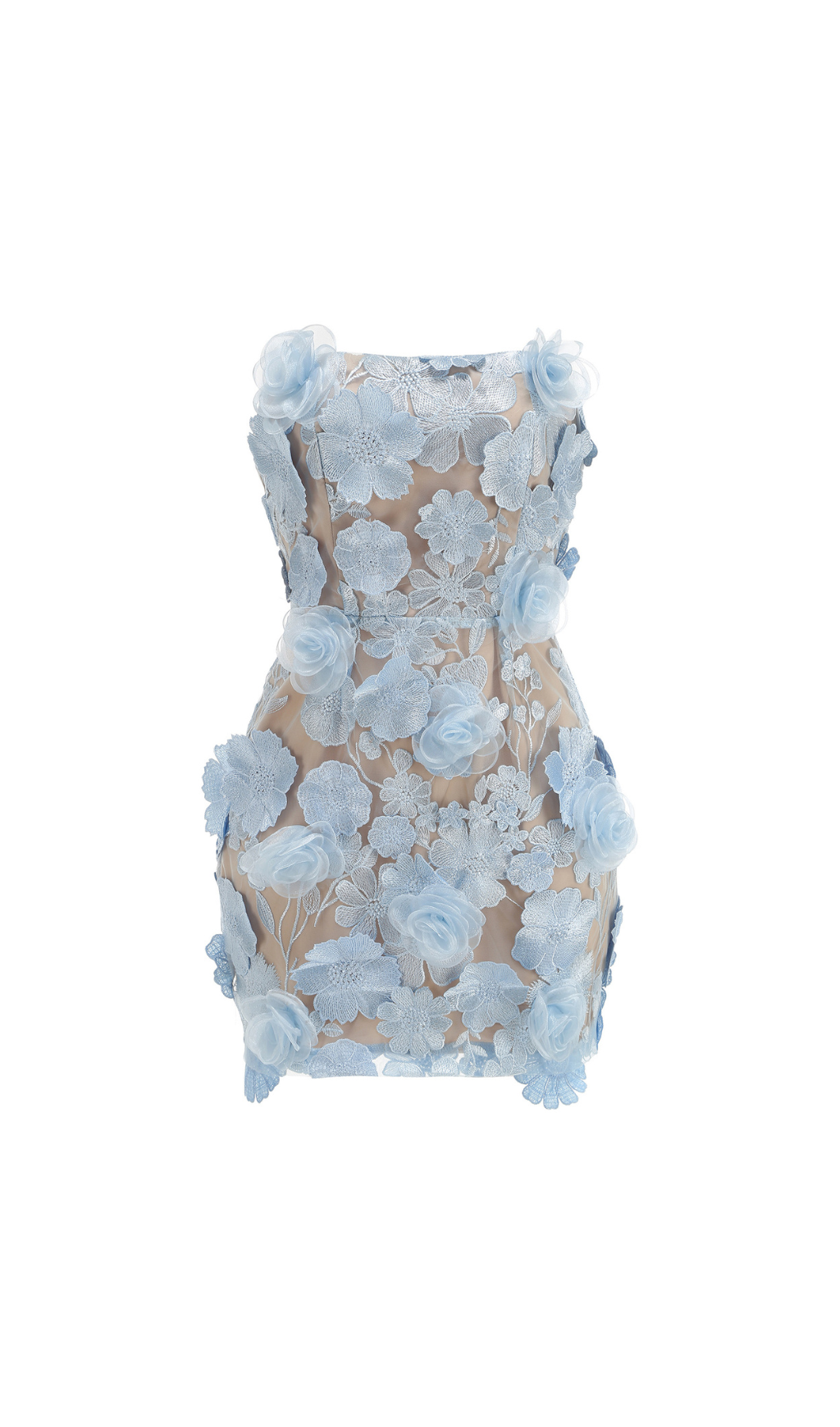 VIRAL BLUE STRAPLESS FLOWER MINI DRESS - OWNCI VIRAL BLUE STRAPLESS FLOWER MINI DRESS - OWNCI