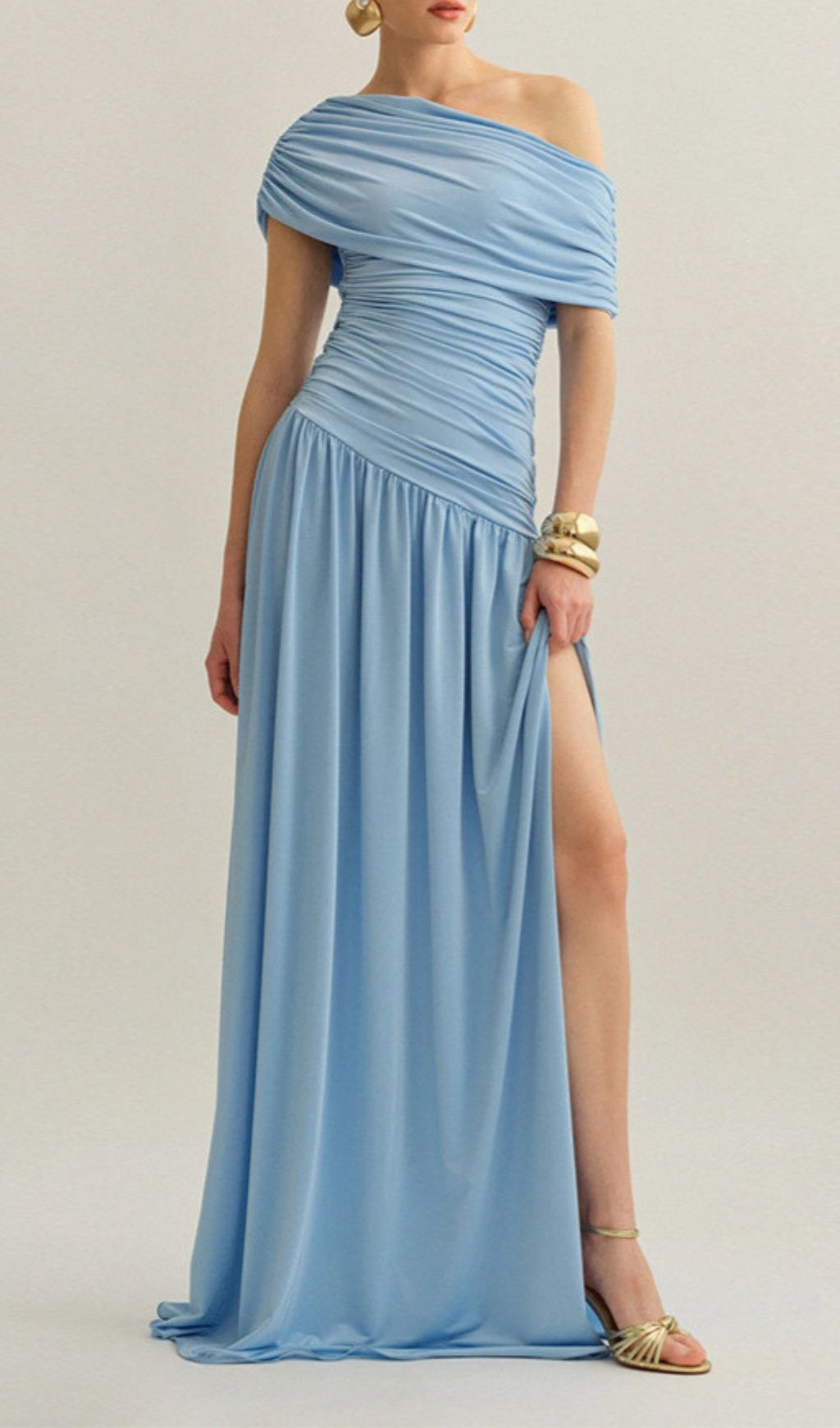 Fashionslee Women Josefa Blue Ruched Maxi Dress