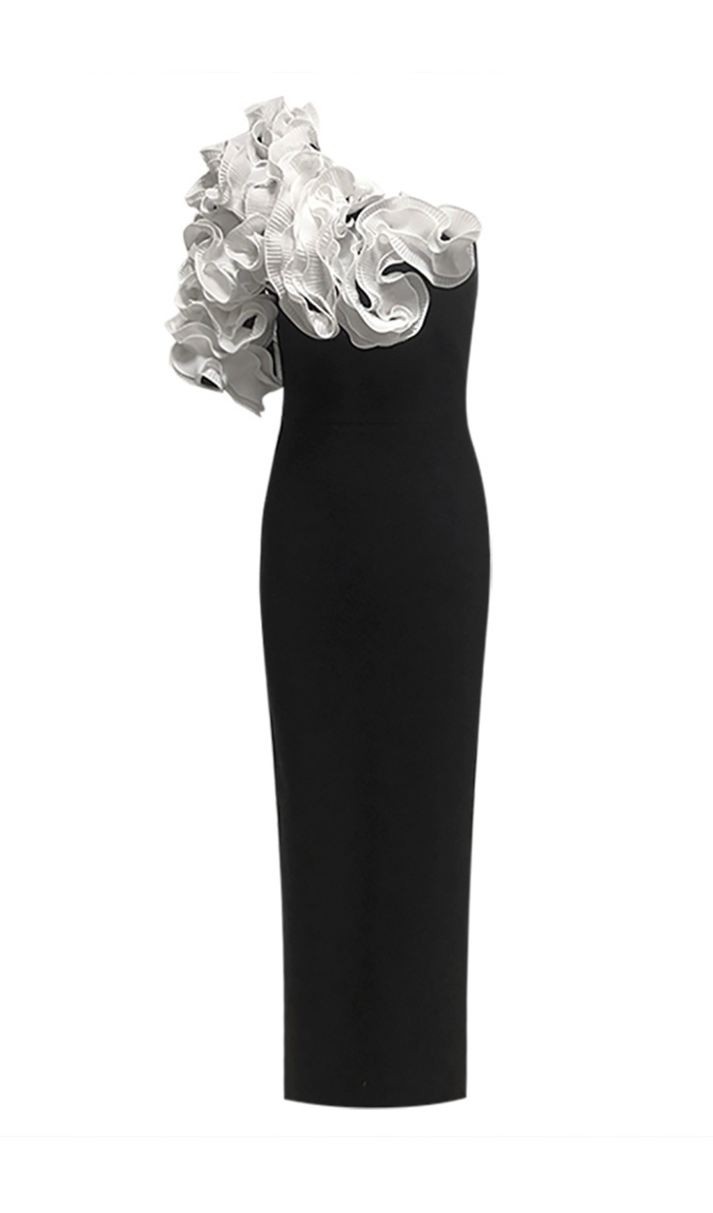 1f3eceb4345ee5254e6bc4760b898c6b.jpg Fashionslee Women One Shoulder Ruffle Detail Maxi Dress Black White