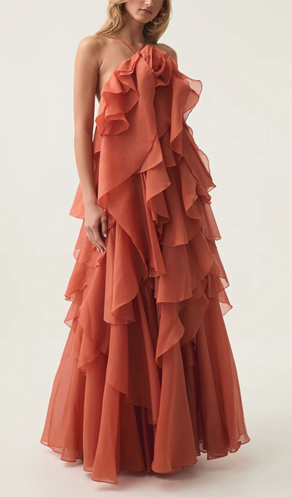 TRENDING RUFFLE HALTER MAXI DRESS - OWNCI