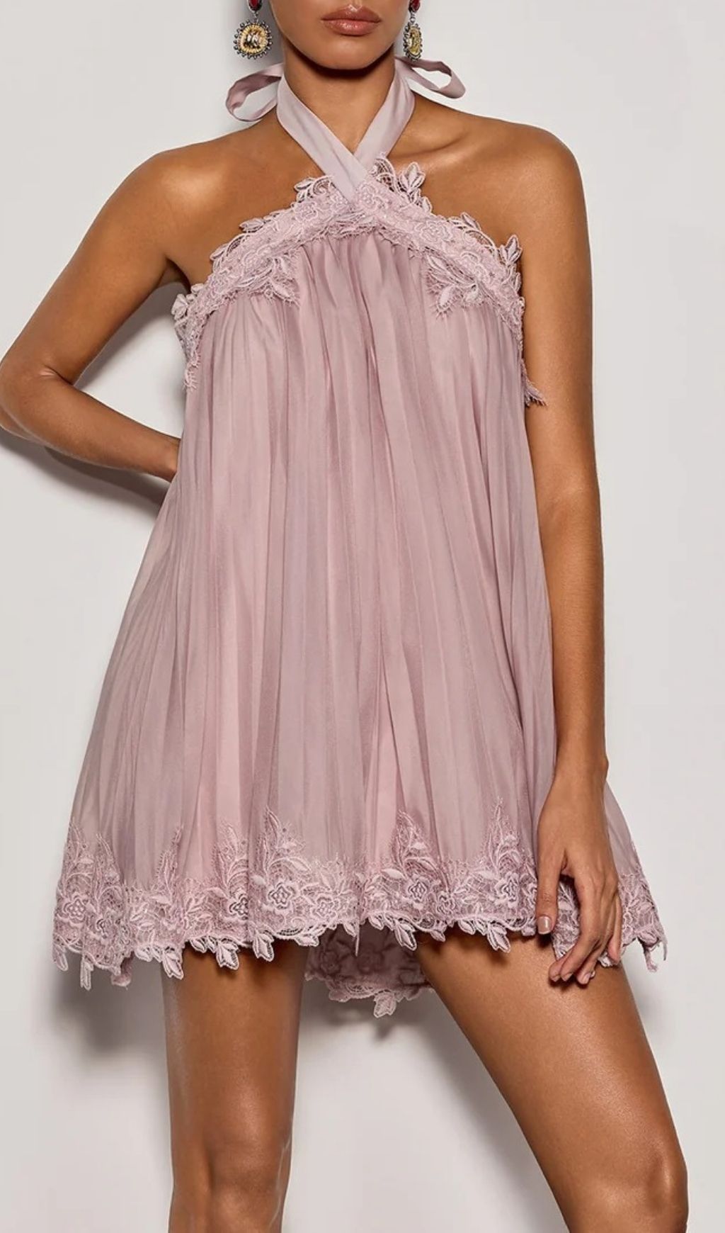 1f47858185a1a652fb96191c5d00d4c9.jpg Fashionslee Women Falven Halterneck Lace Mini Dress
