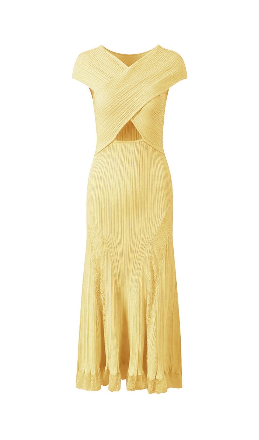 Fashionslee Women Kibibi Yellow Lace Knit Midi Dress