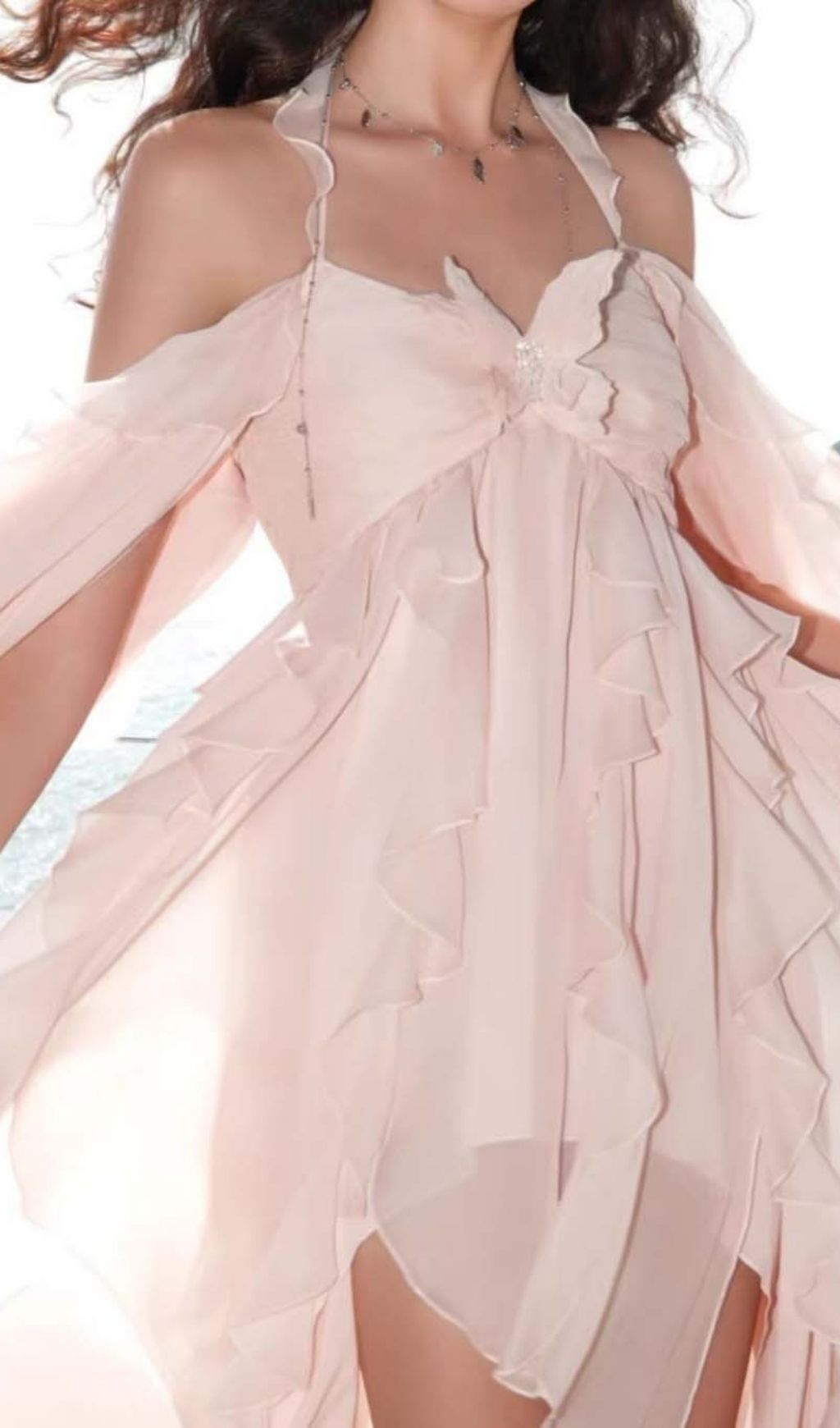 1f578fbf711e7541358cb904e44242f2.jpg Fashionslee Women Komali Pink Halter Butterfly Ruffle Maxi Dress