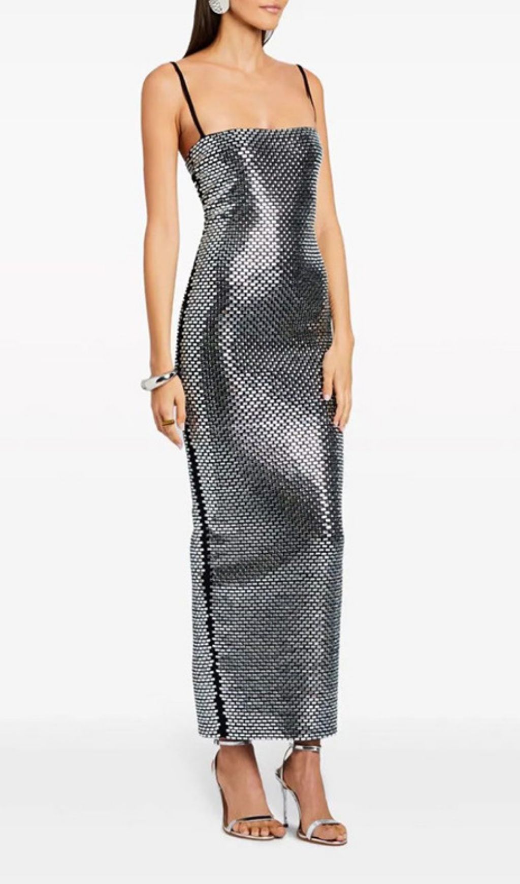 Fashionslee Women Kiyo Silver Strappy Sequin Bodycon Maxi Dress
