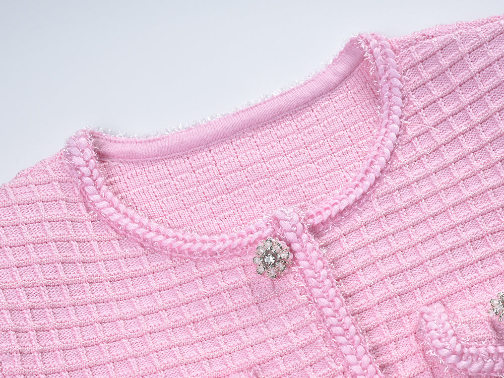 Fashionslee Women Arwen Pink Sequin Textured Knit Suit