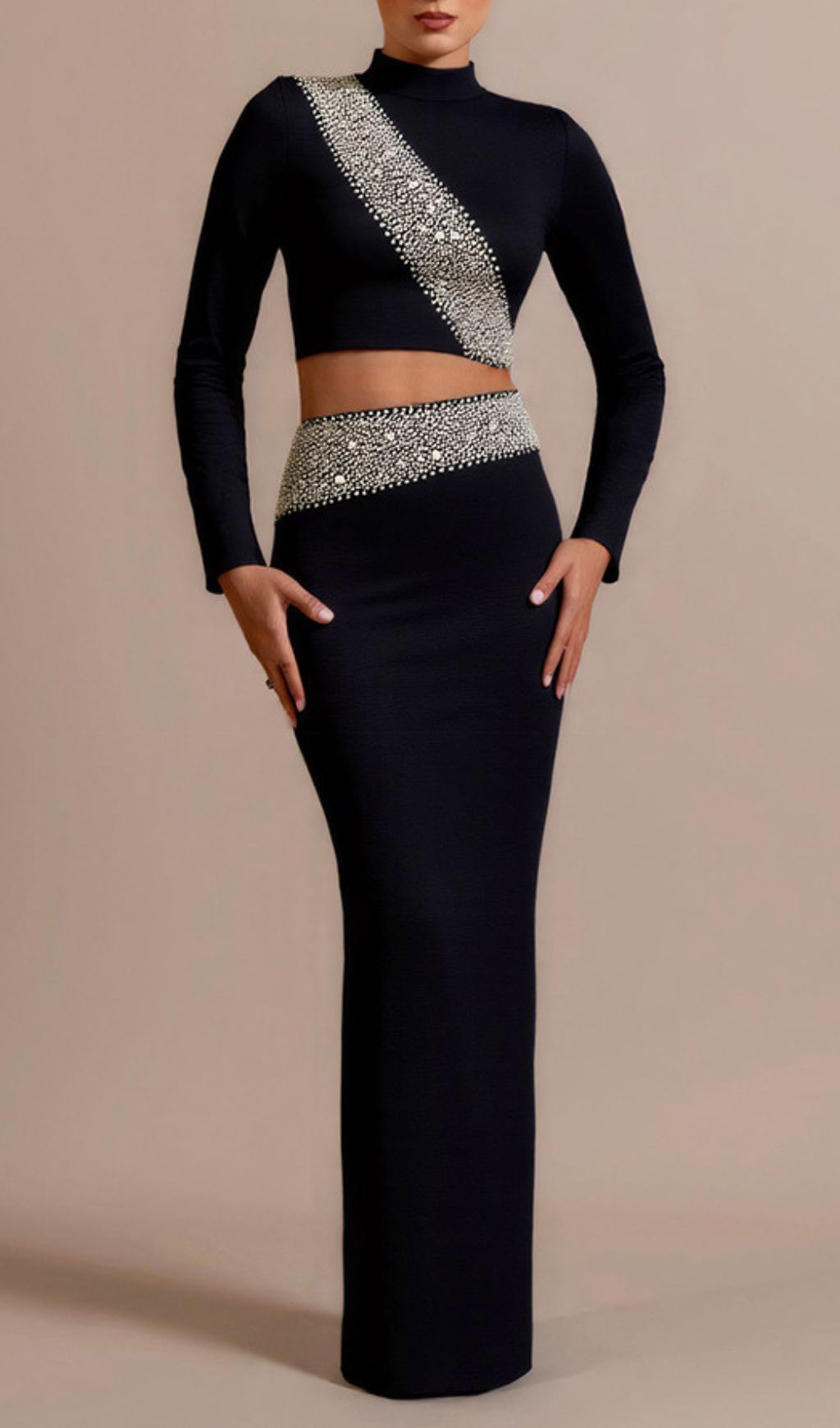 Fashionslee Women Genesis Diamante Long Sleeve Two-Piece Set