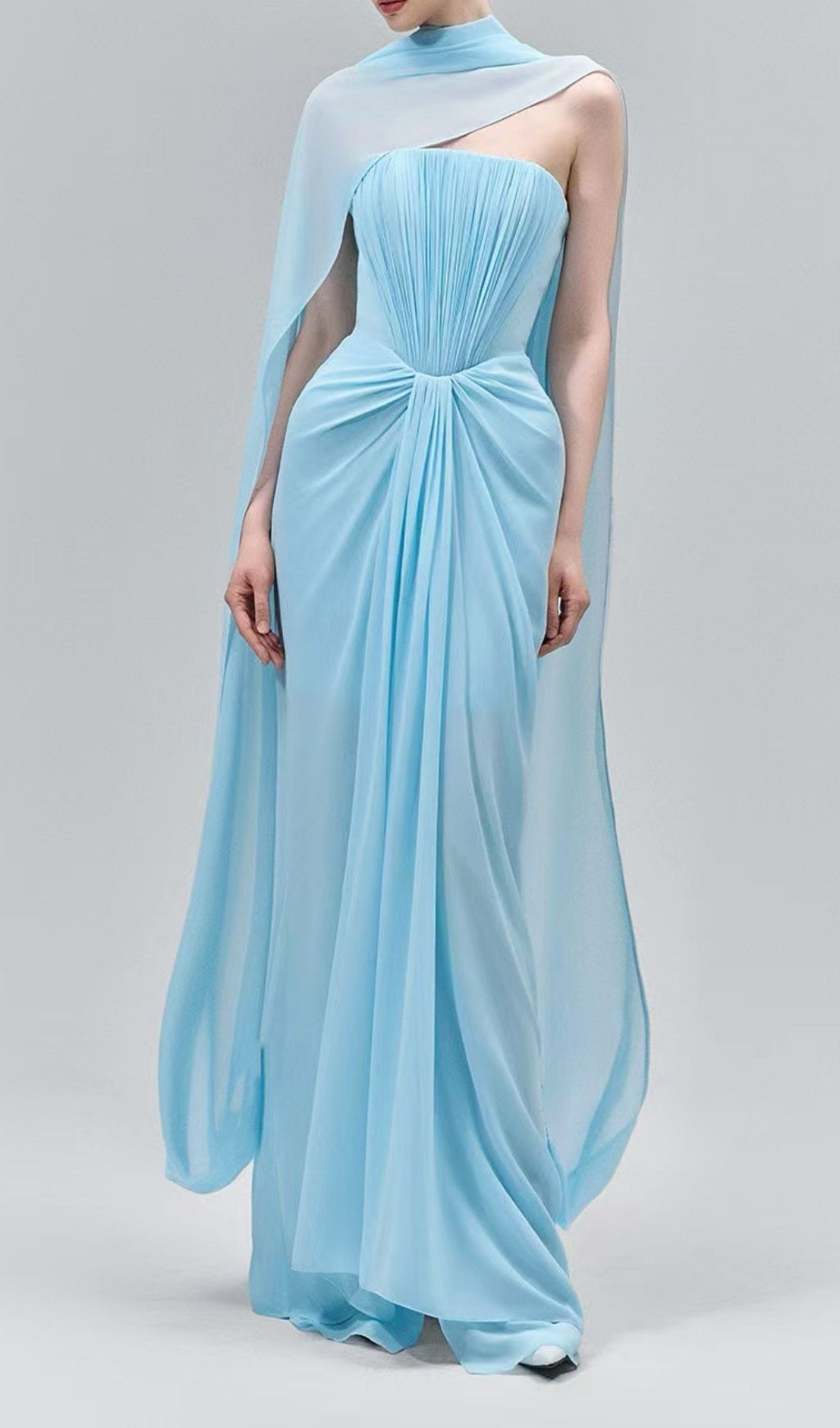 Fashionslee Women Kayley Strapless Pleated Maxi Dress With Shawl