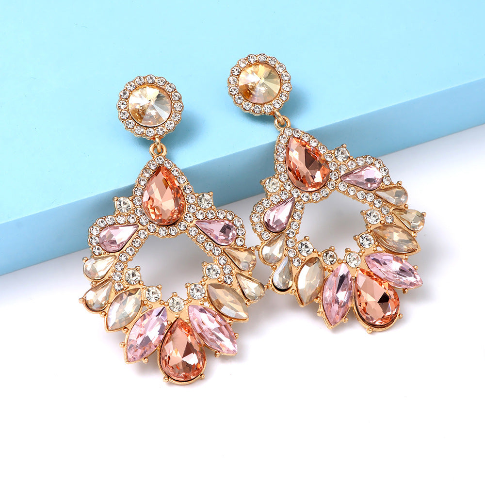 Fashionslee Women Pink Crystal Chandelier Drop Earrings