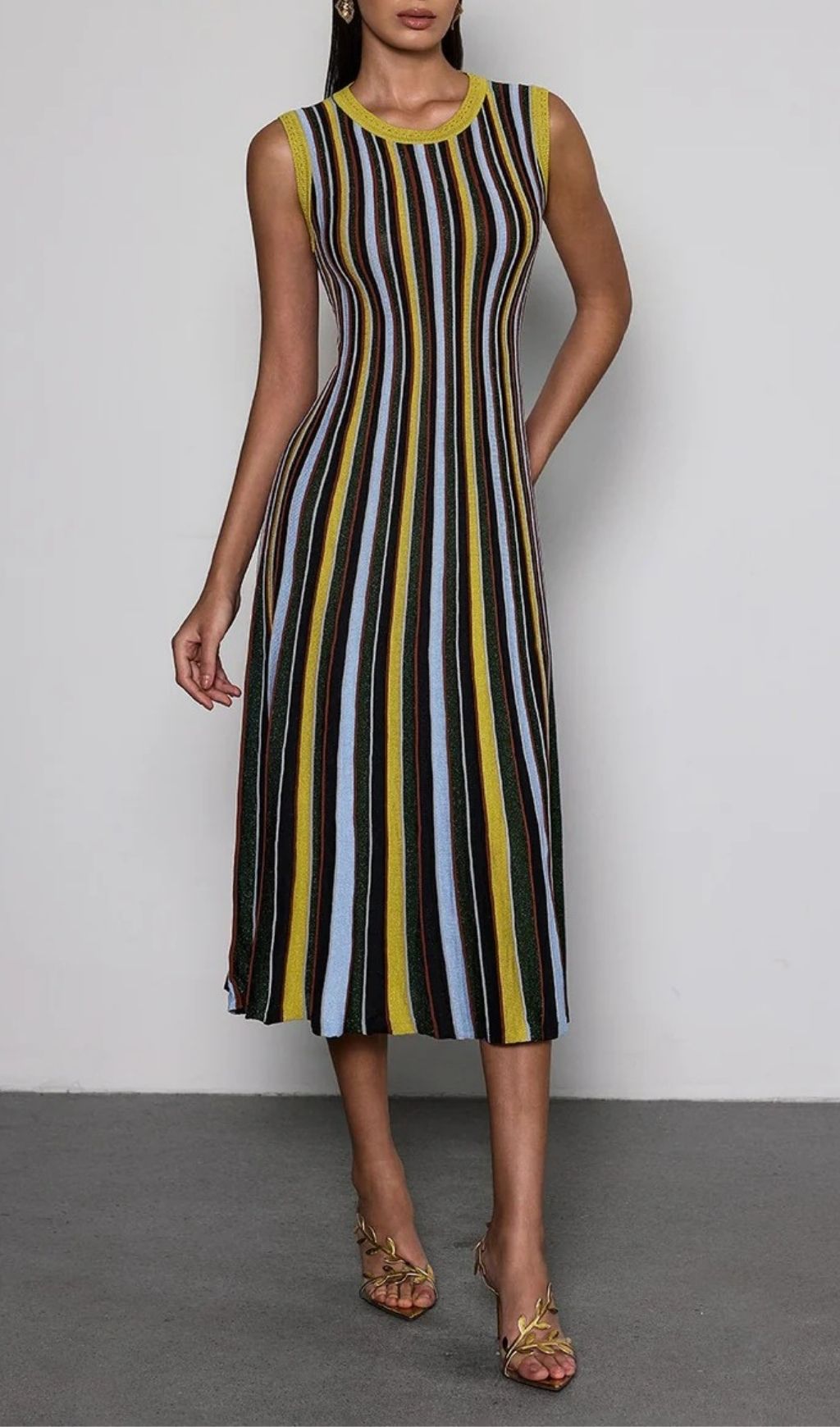 1fb820344eddaaaf1699dae622f06d87.jpg Fashionslee Women Malyxa Sleeveless Stripe Knit Midi Dress