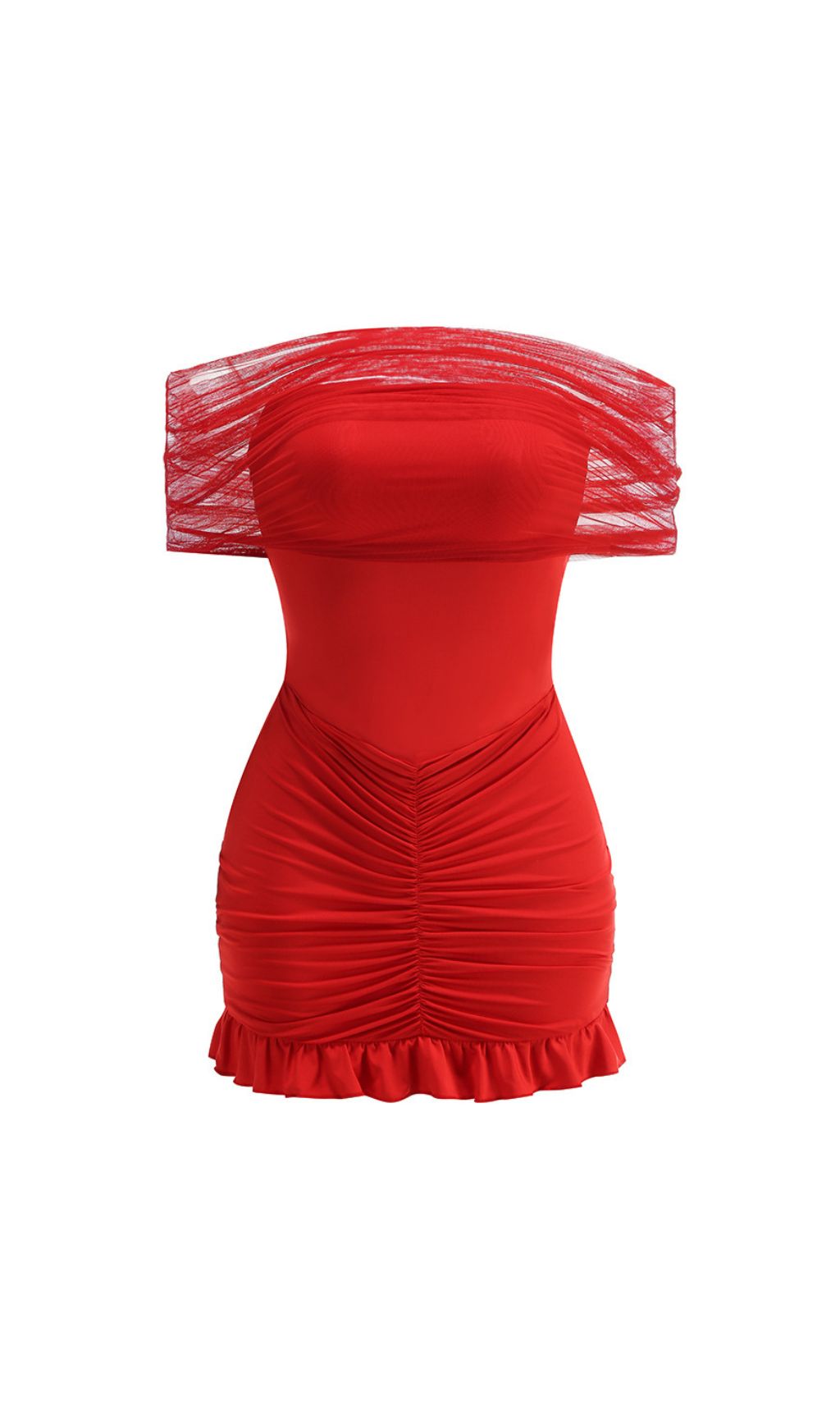Fashionslee Women Fariha Red Ruched Mini Dress