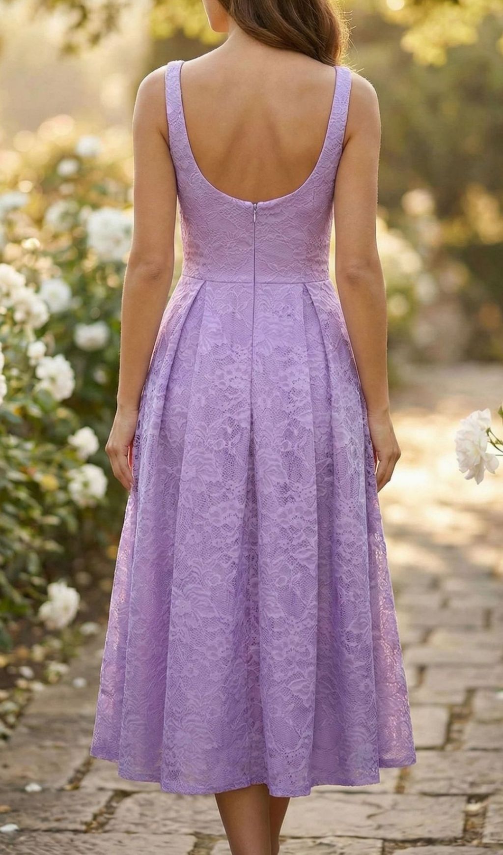 Fashionslee Women Keona Purple Lace Square Neck Midi Dress