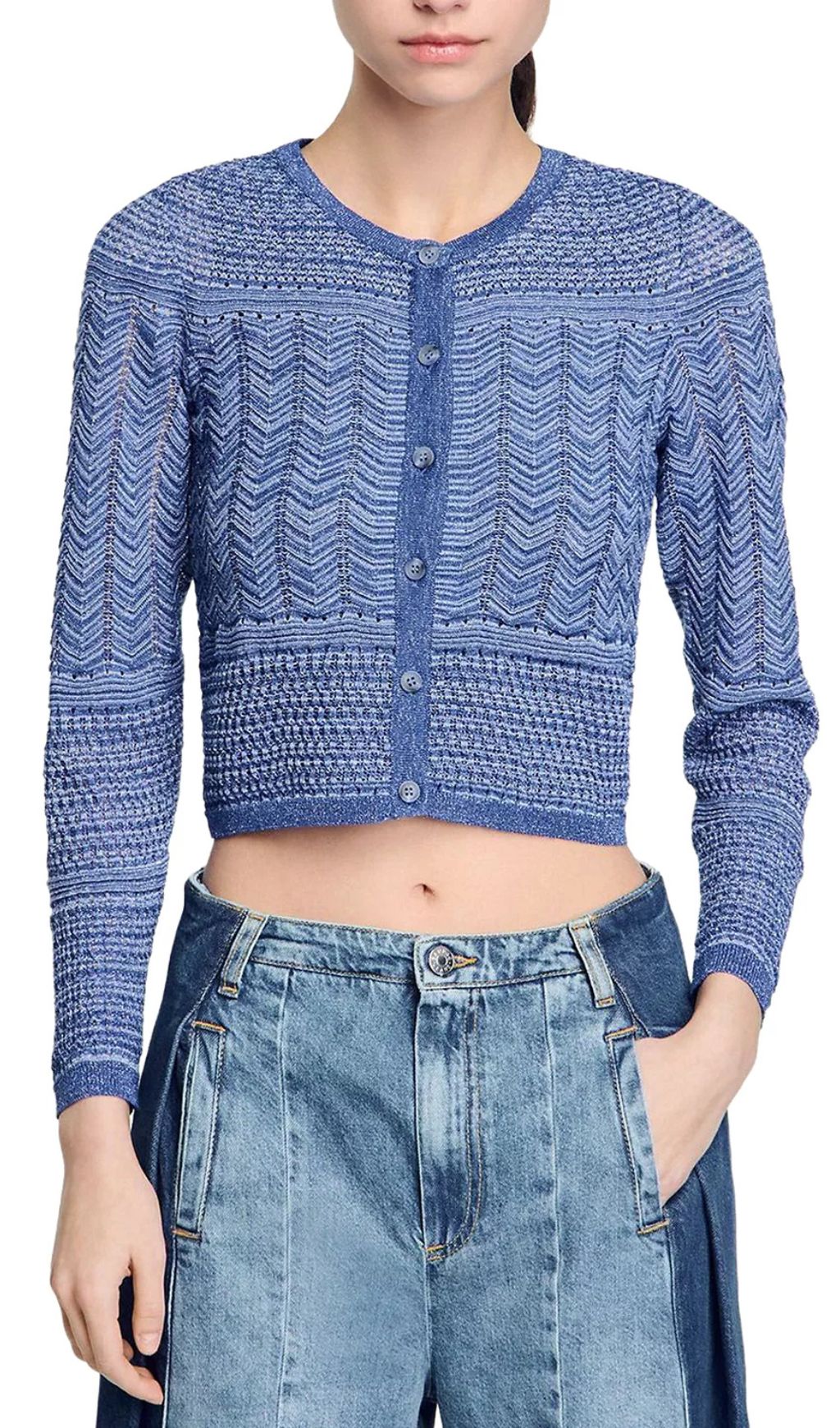 Fashionslee Women Glitter Crewneck Cardigan Sweater