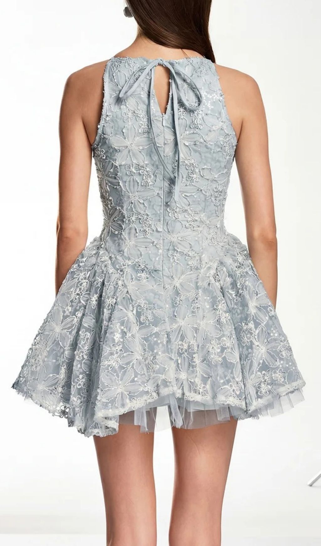 Fashionslee Women Katsumi Blue Halter Lace Flower Mini Dress