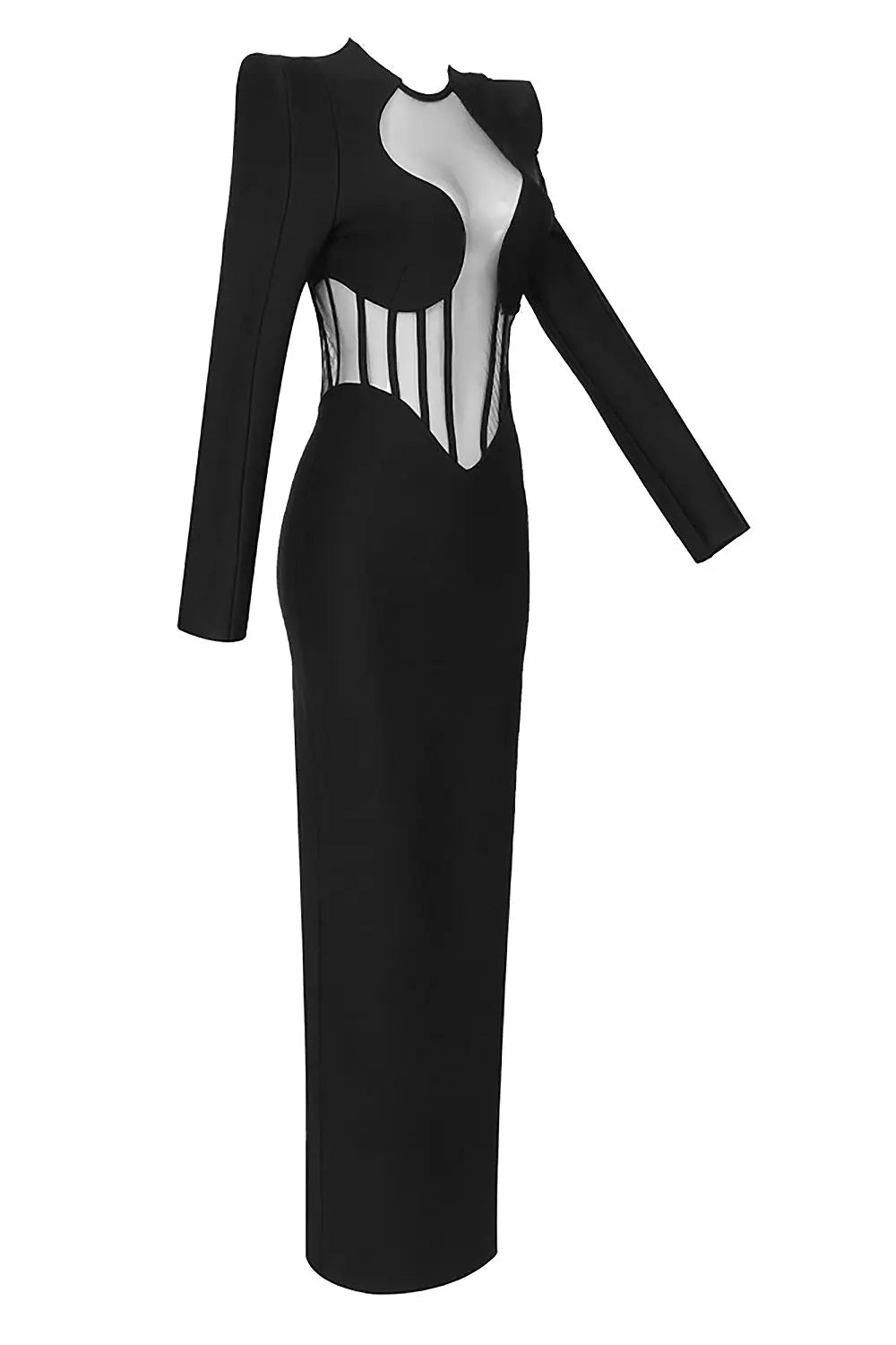 2031e51039e47247c18d3b0c8f1a92ba.jpeg Fashionslee Women Black Mesh Corset Detail Bandage Long Dress