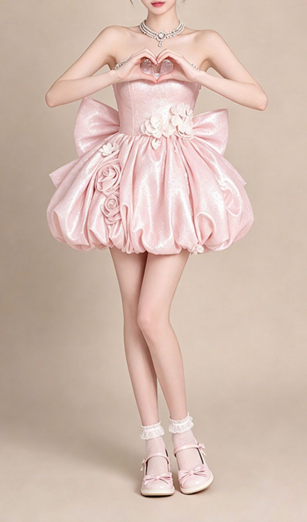 Fashionslee Women Krishika Pink Strapless Flower Bow Mini Dress