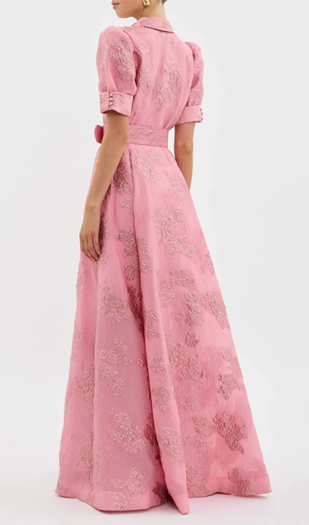 Fashionslee Women Cenobia Pink Embossed Belt Maxi Dress