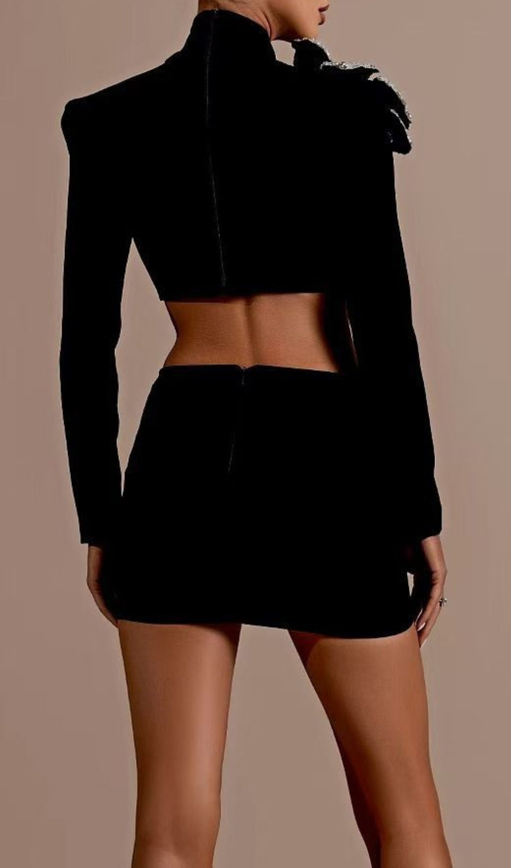 Fashionslee Women Belita Black Diamond Flower Mini Skirt Set