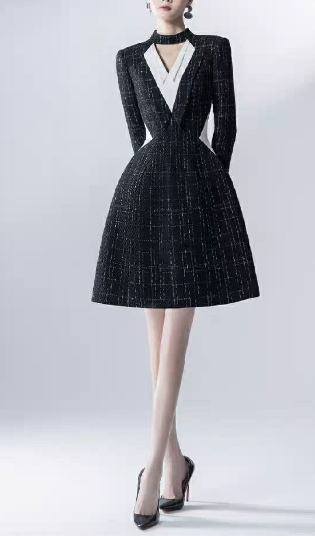 207188788f4f3f47e578da7496211b1b.jpeg Fashionslee Women Halter V-Neck A-Line Jacket Dress In Black