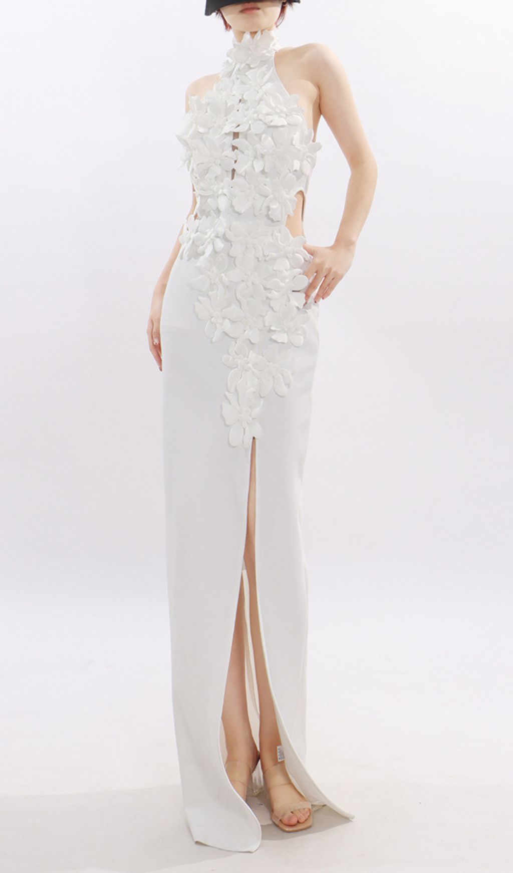 Fashionslee Women Jezel White Halter Flower Maxi Dress