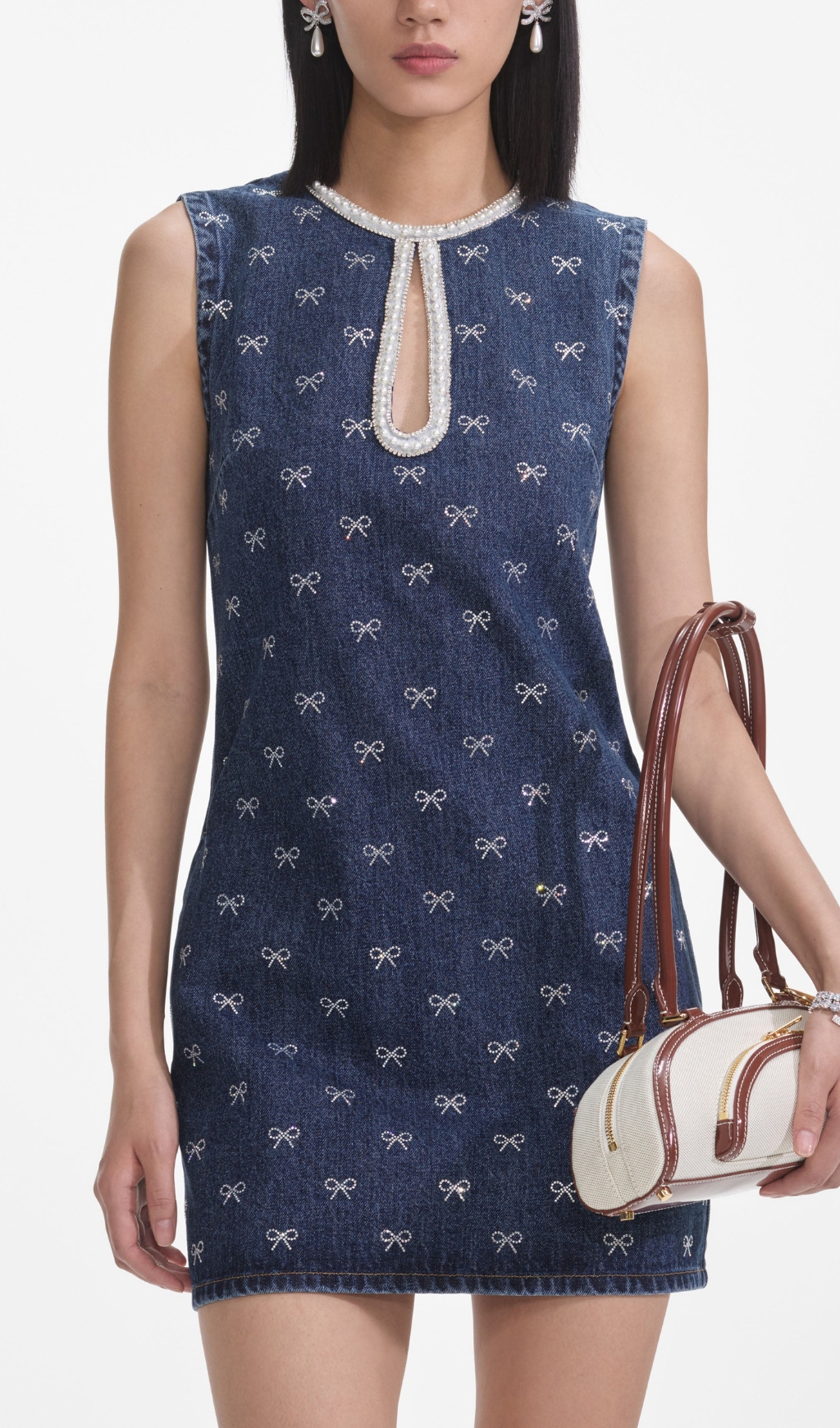 VINTAGE DENIM BOW MINI DRESS - OWNCI VINTAGE DENIM BOW MINI DRESS - OWNCI