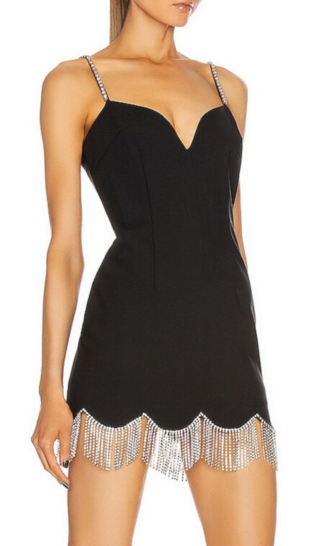Fashionslee Women Govind Black Strappy Diamante Tassel Mini Dress
