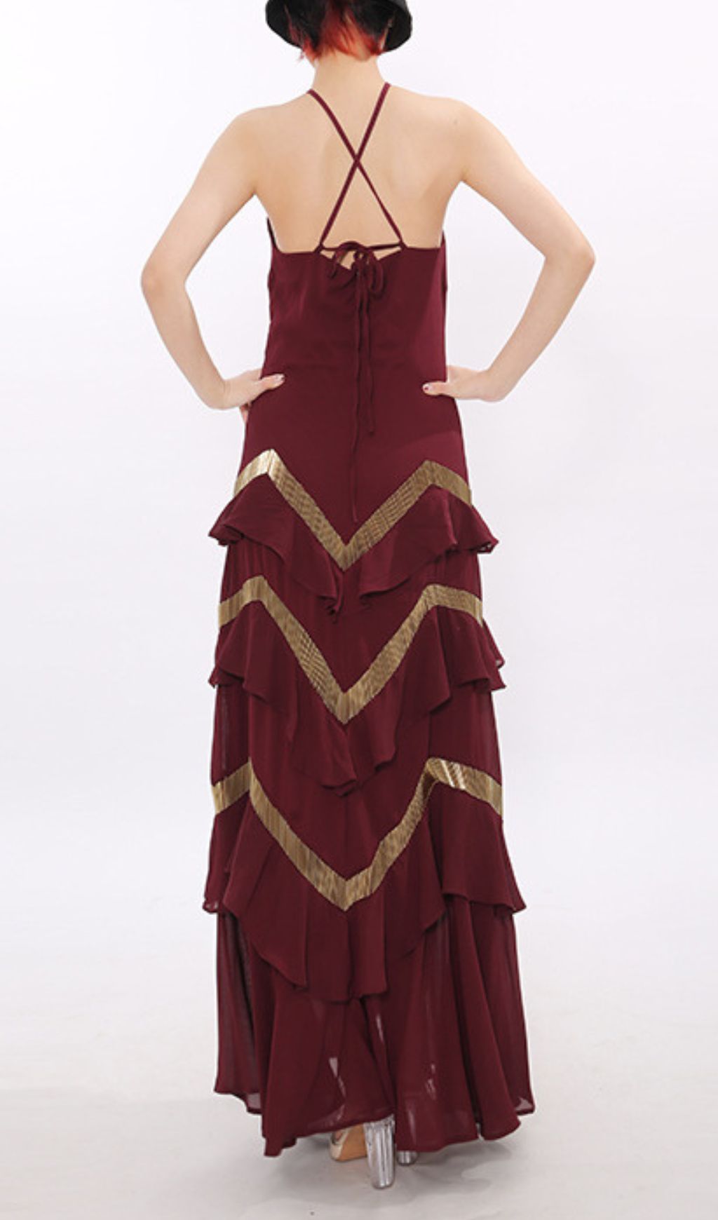Fashionslee Women Jia Wine Layered Maxi Dress