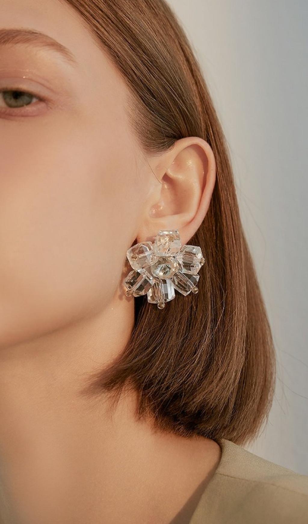 Fashionslee Women Audrina White Crystal 3D Flower Earrings