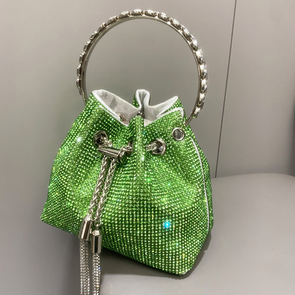 216d480cd4cf69b66cdc6a494645375a.jpeg Fashionslee Women Crystal Embellished Bucket Bag In Green