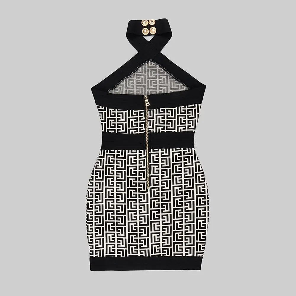 216e84d4b2df8cc66acdcccd896bcc3b.jpeg Fashionslee Women Halter Monogram Mini Dress In Mixed Colours