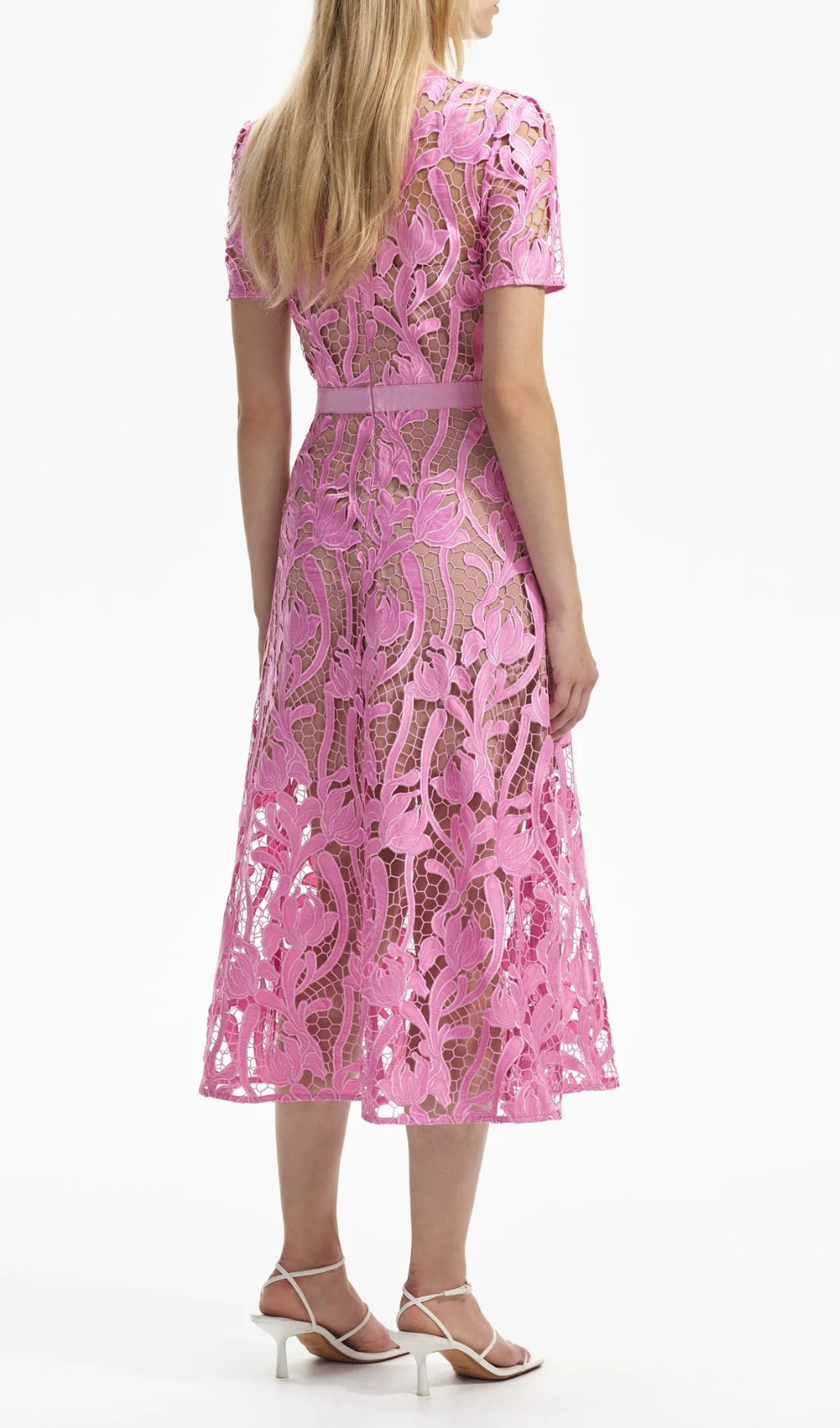 Fashionslee Women Allene Pink Lace Midi Dress