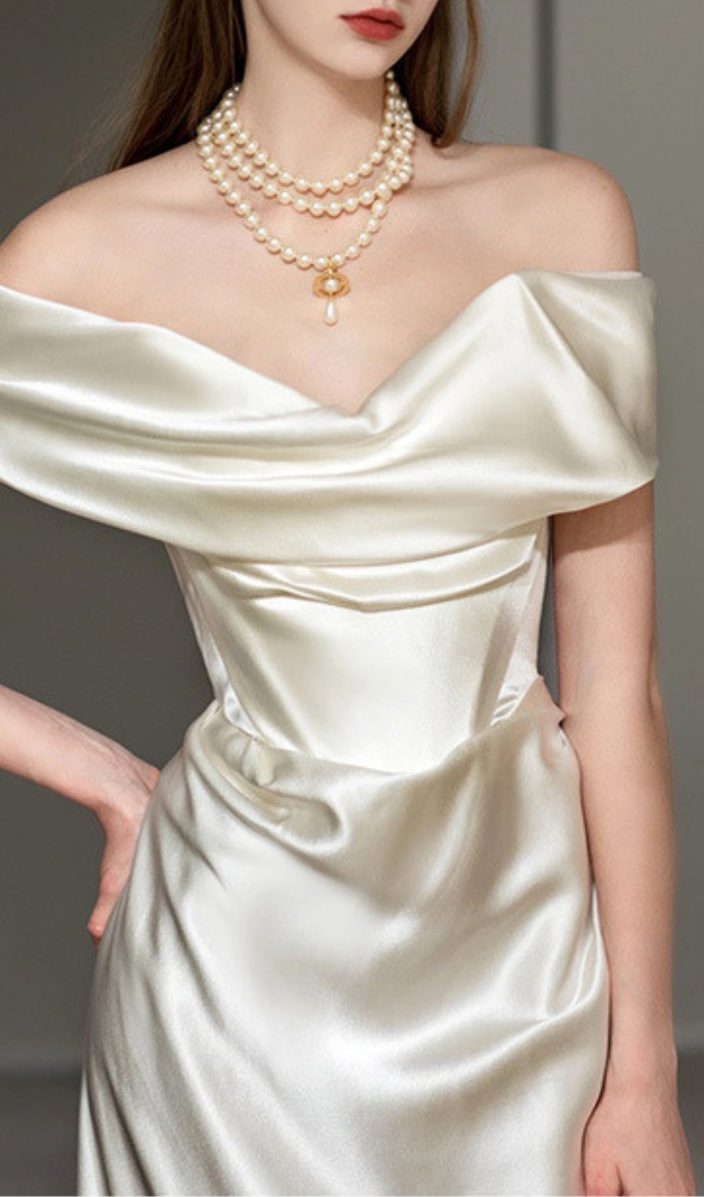 Fashionslee Women Carmiya Satin Off-Shoulder Wedding Dress