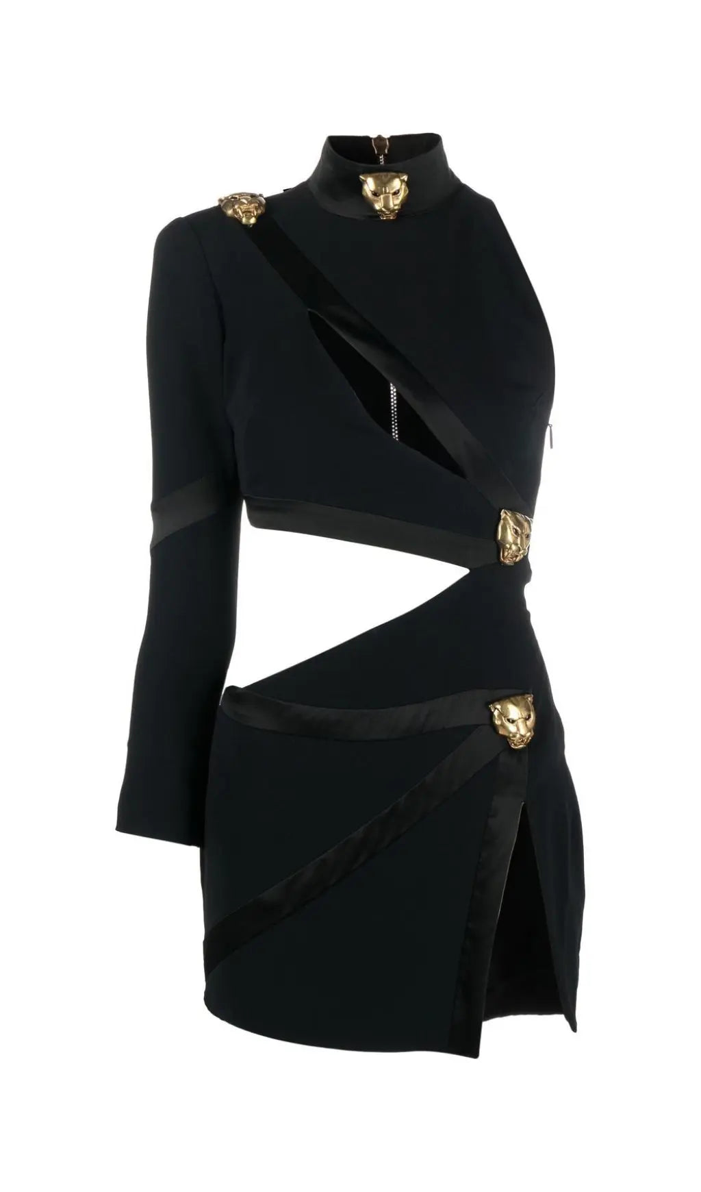 Fashionslee Women Panther Head Cut Out Asymmetric Mini Bandage Dress