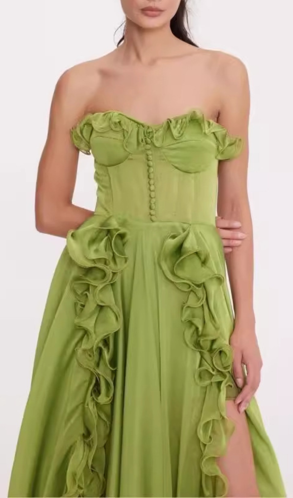 2191c7acb69a42f00f326b25209e7c04.jpg Fashionslee Women Colombine Green Strapless Ruffle Maxi Dress