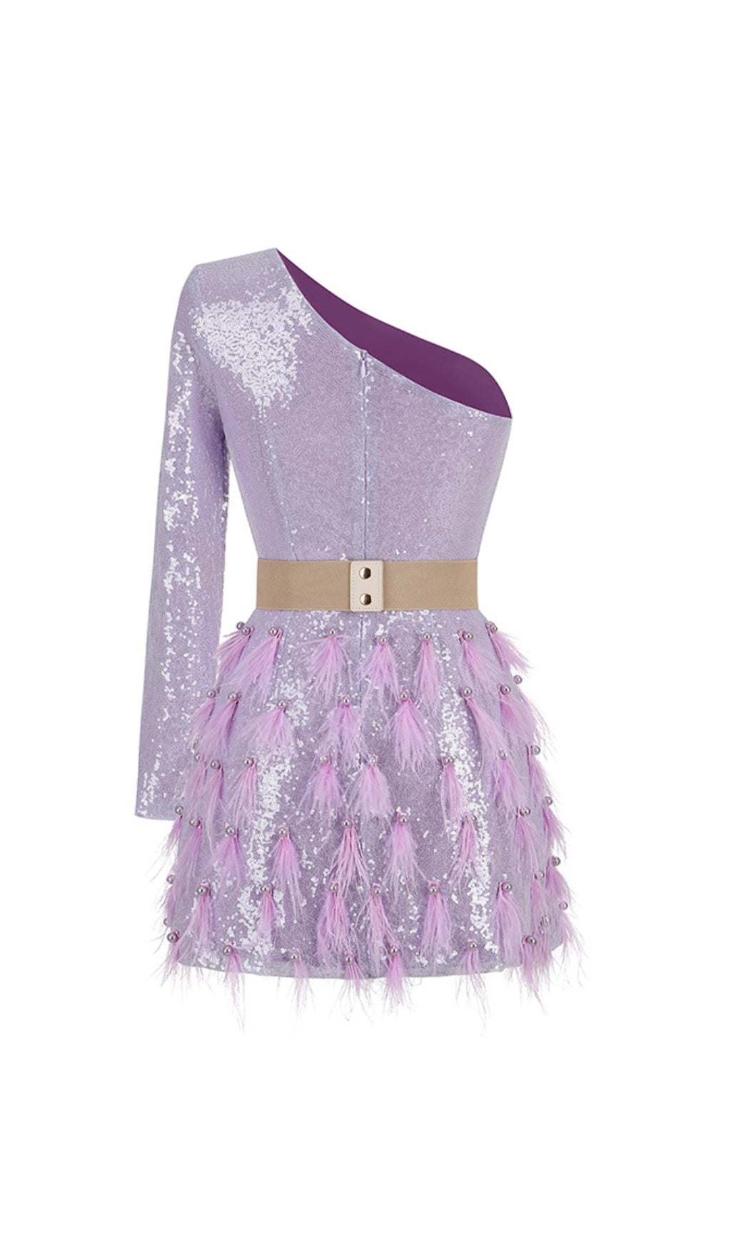 21a865696c084fb09f61c81aba00162f.jpeg Fashionslee Women Akanksha Purple Feather Sequins Mini Dress