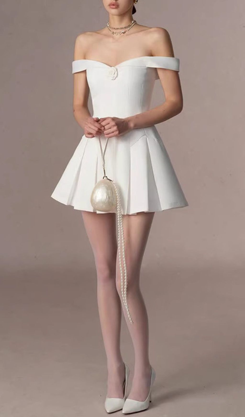 21b5a623108f3014df9afcea6818abe5.jpg Fashionslee Women Gertie White Off-Shoulder Flower Mini Dress