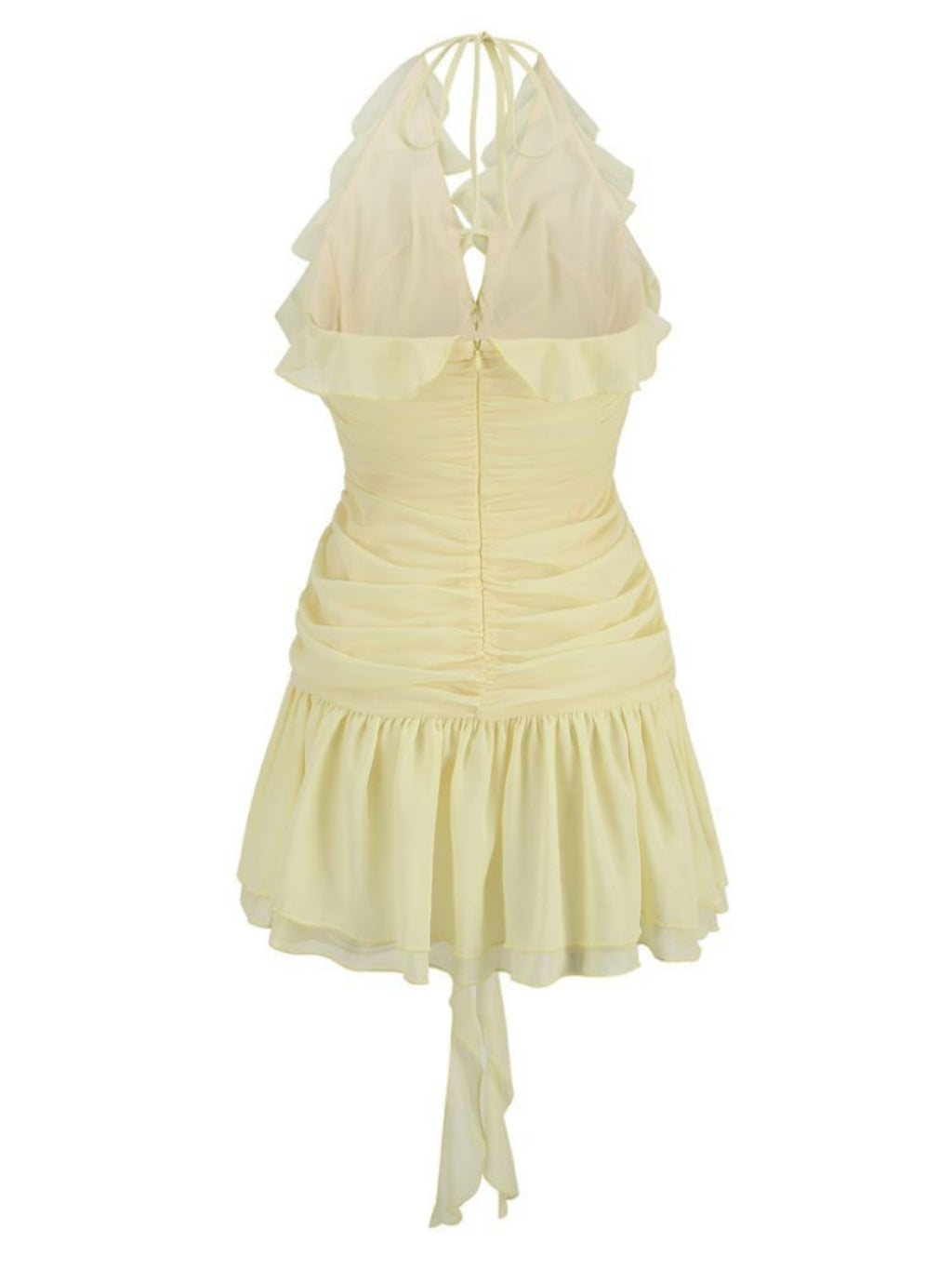 21b6d798971c5d46e7bf04b16205975b.jpeg Fashionslee Women V Neck Flower Ruffle Mini Dress In Yellow