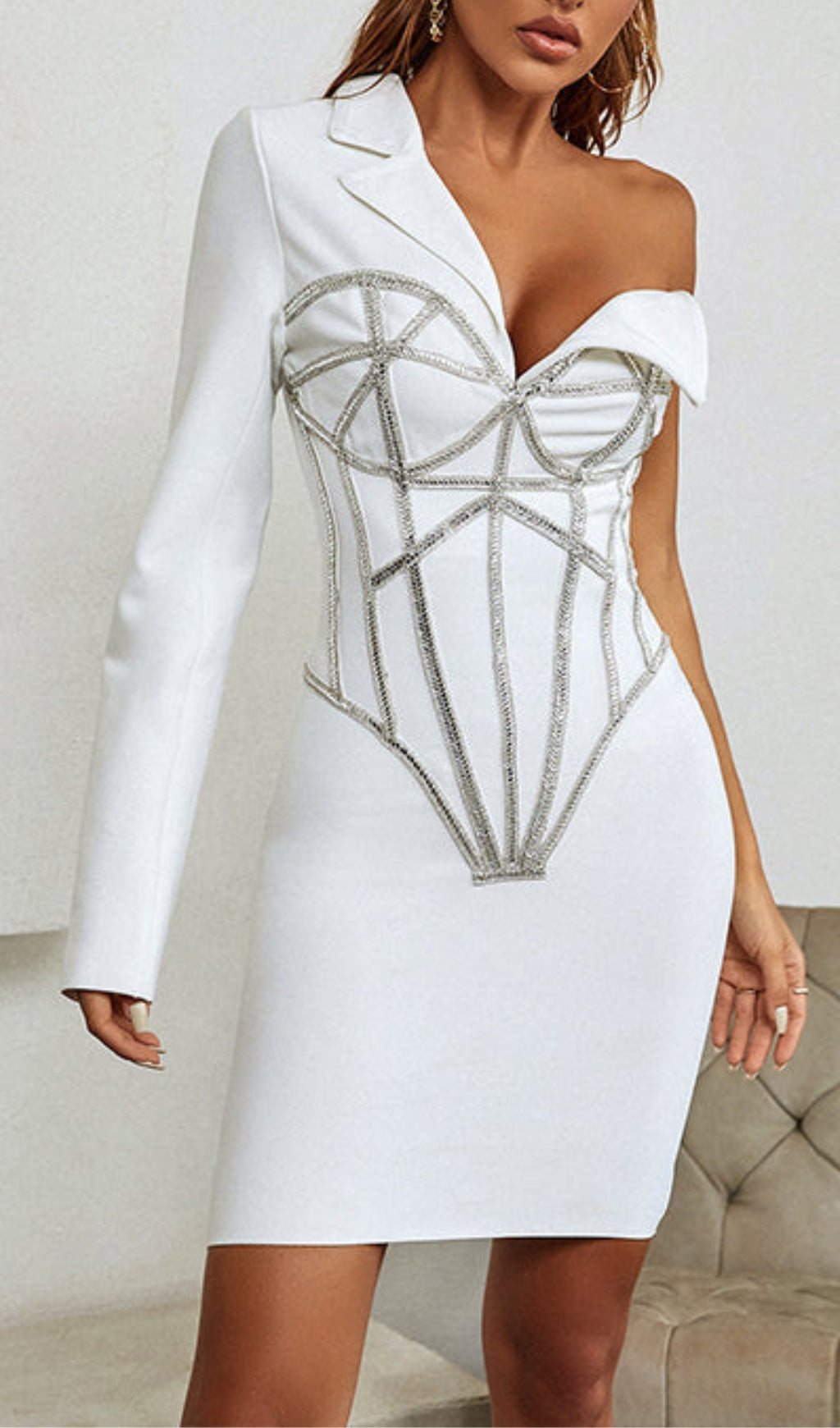 Fashionslee Women Adine Adorns Asymmetrical Mini Dress
