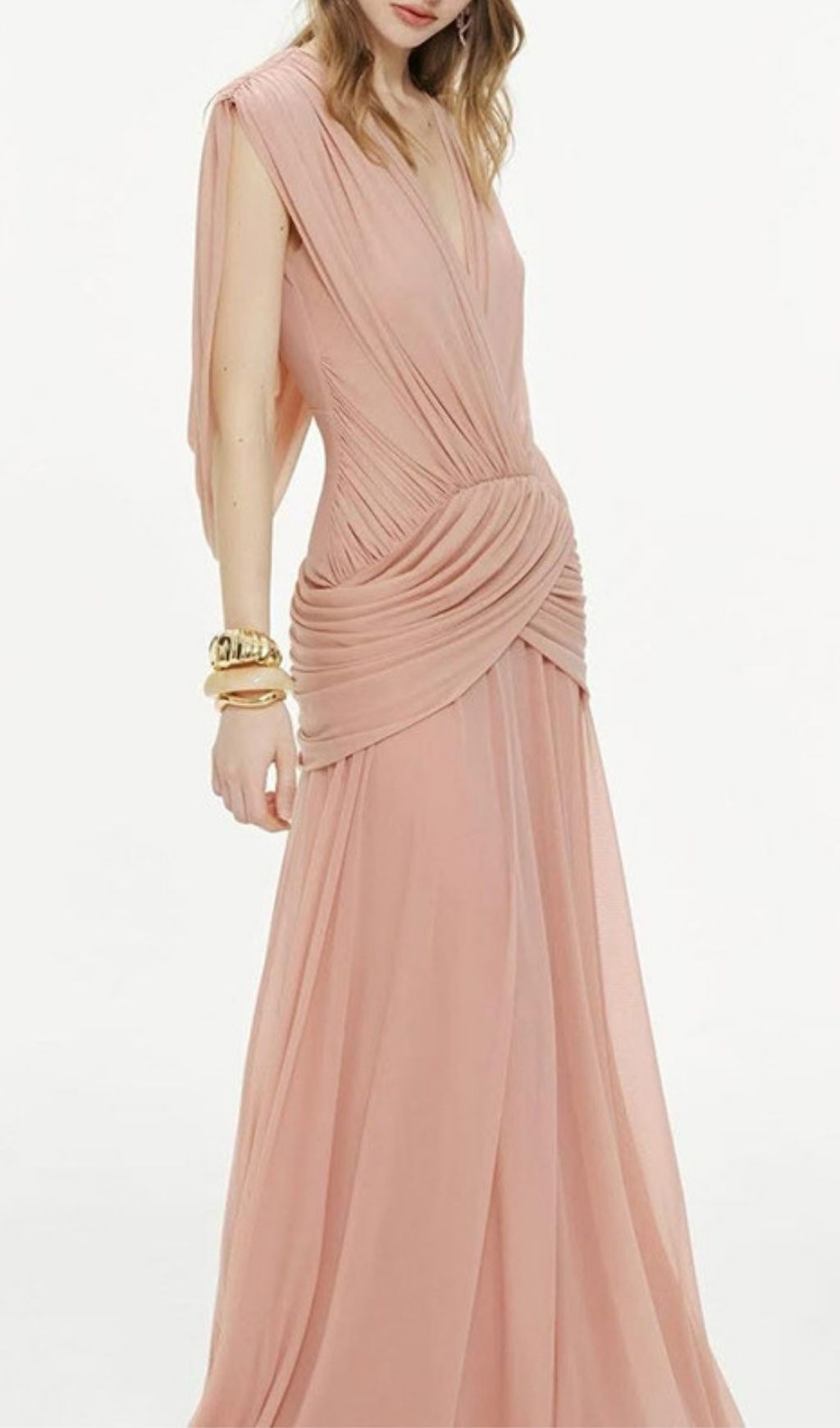 222729d9c0c6158965f75f6a7a120d5f.jpg Fashionslee Women Kenia Pink V-Neck Ruched Maxi Dress