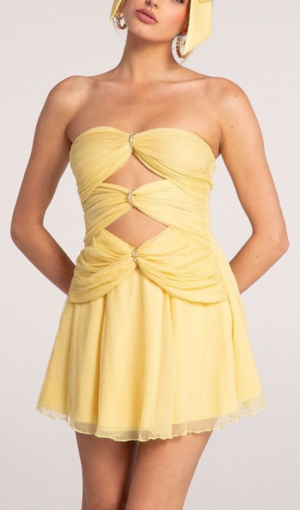 Fashionslee Women Bryony Yellow Strapless Cutout Mini Dress