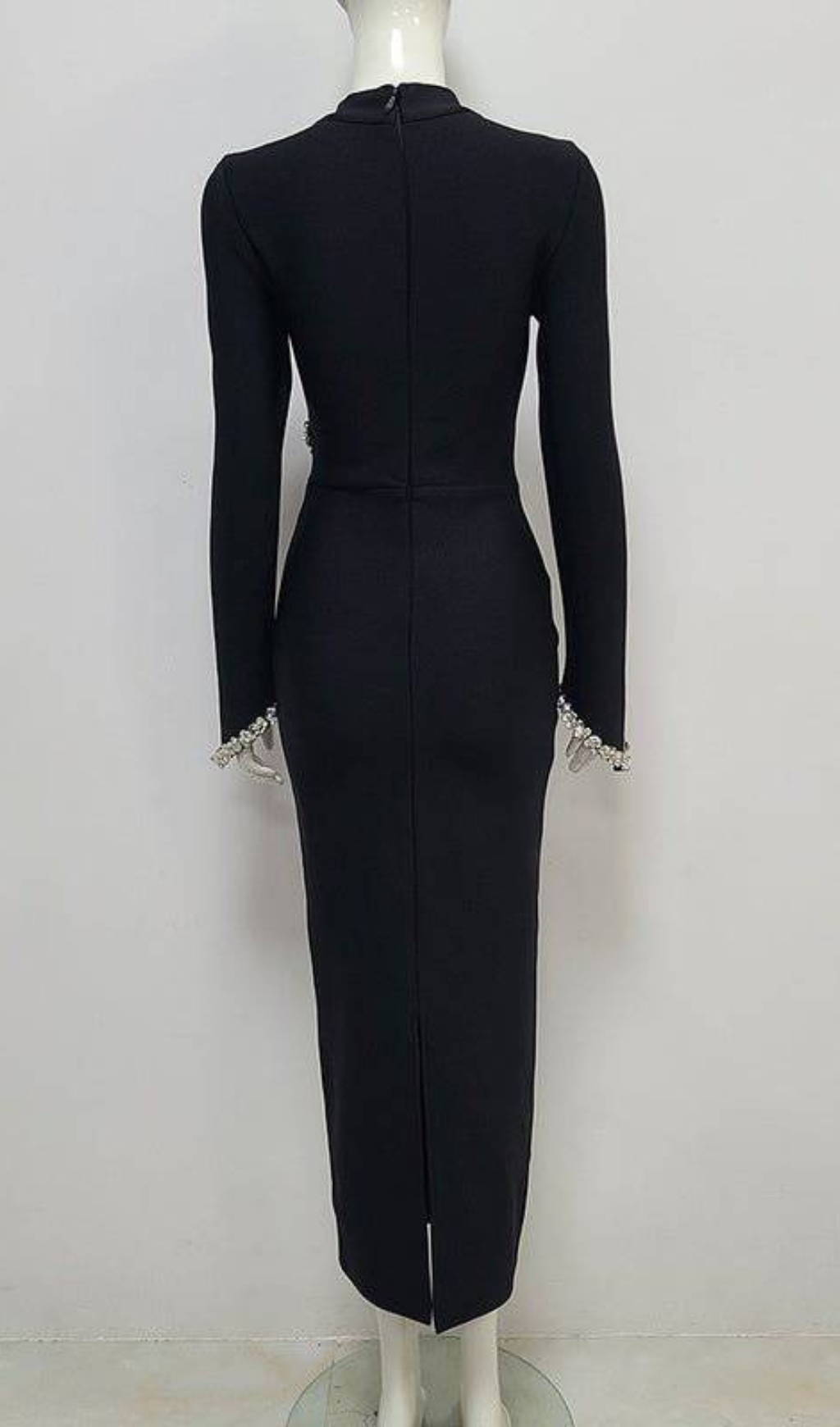 Fashionslee Women Bronagh Black Long Sleeve Crystal Embellished Midi Dress