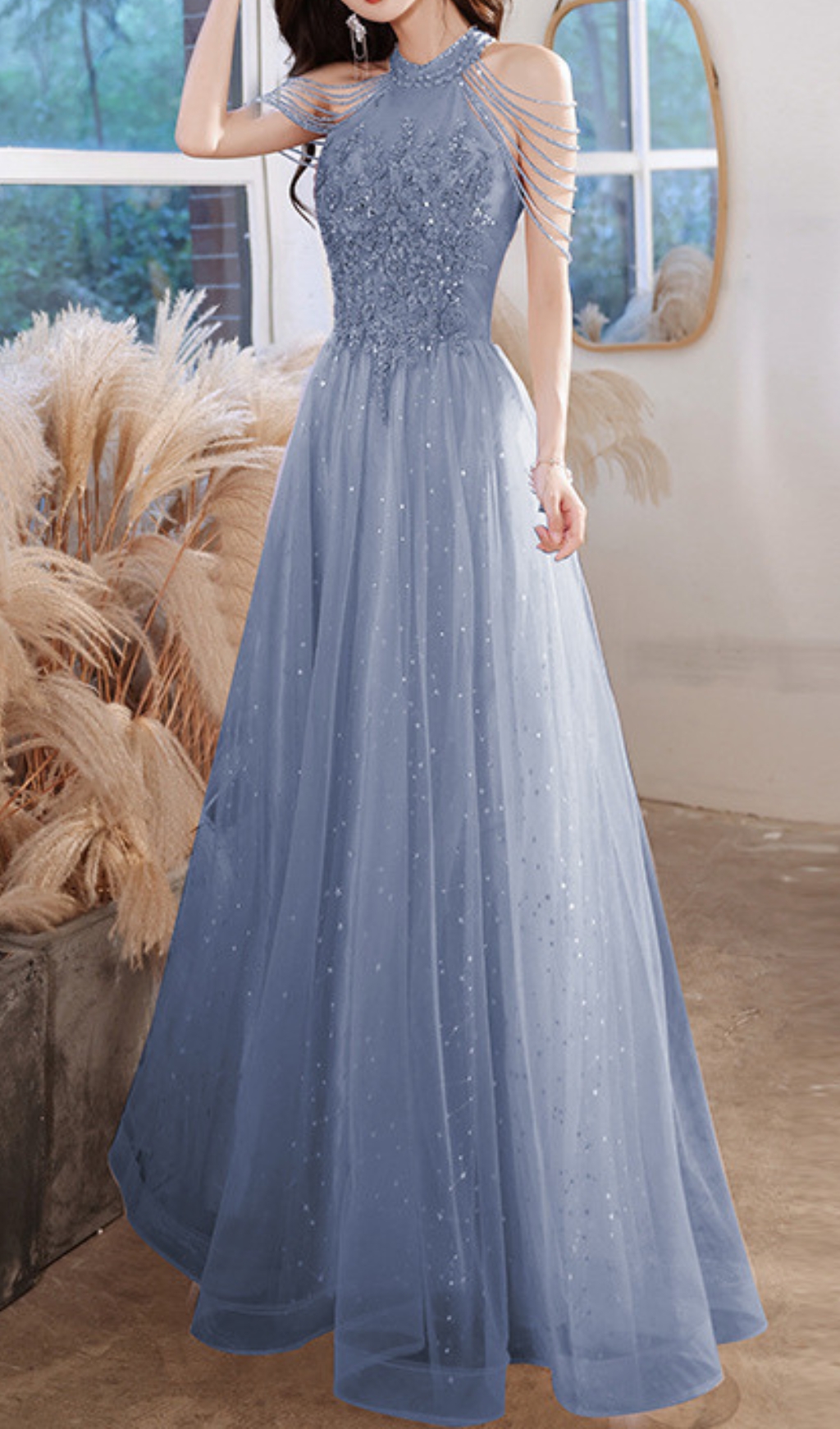 2253c46655072d14d8094a02eb813827.jpg Fashionslee Women Cleon Halter Flower Sequin Maxi Dress