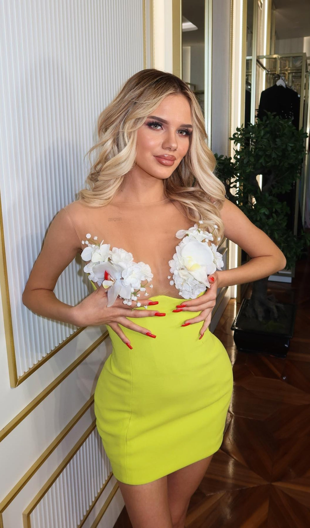 Fashionslee Women Burleigh Green Flower Mini Bandage Dress