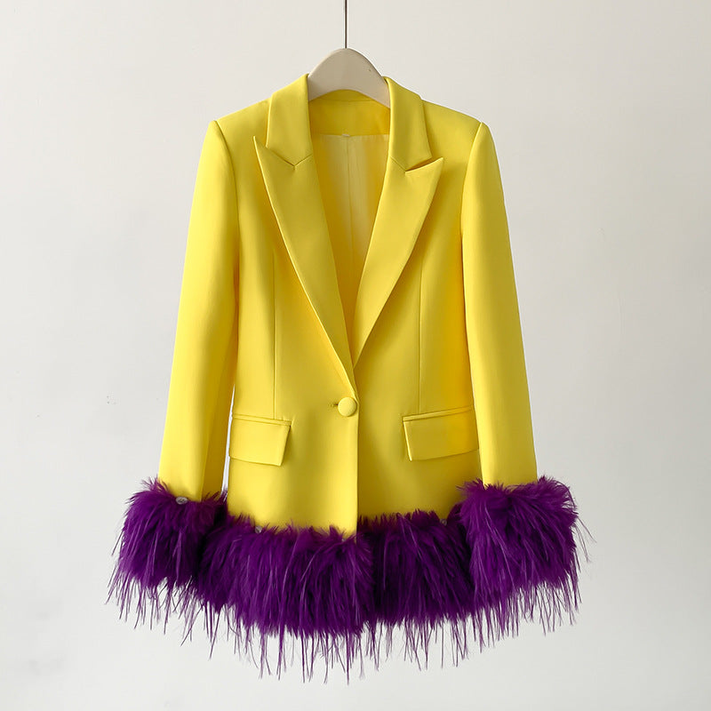 VINTAGE FEATHER BLAZER DRESS – TRENDING AESTHETIC - OWNCI