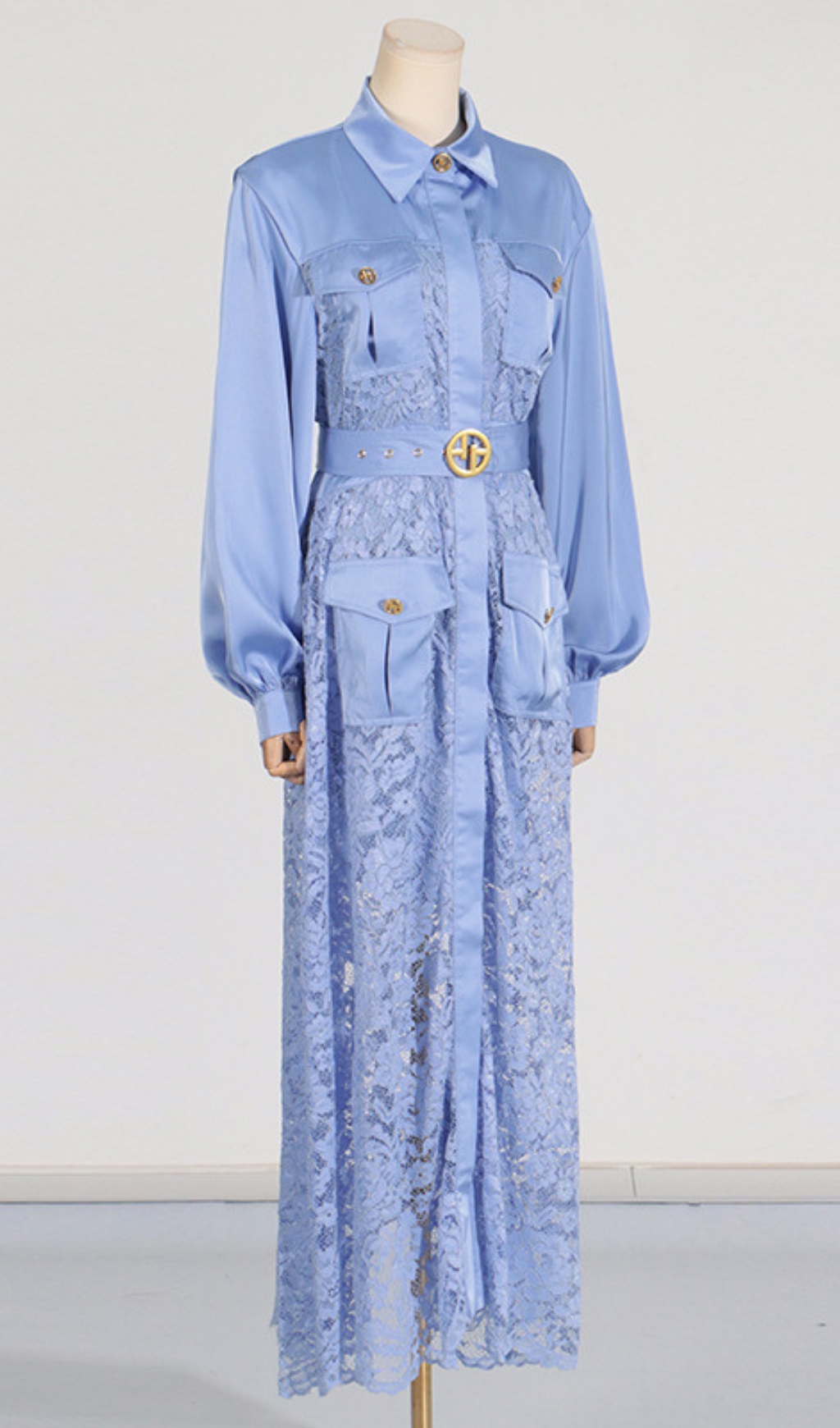 Fashionslee Women Carissa Embroidery Belt Long Sleeve Maxi Dress