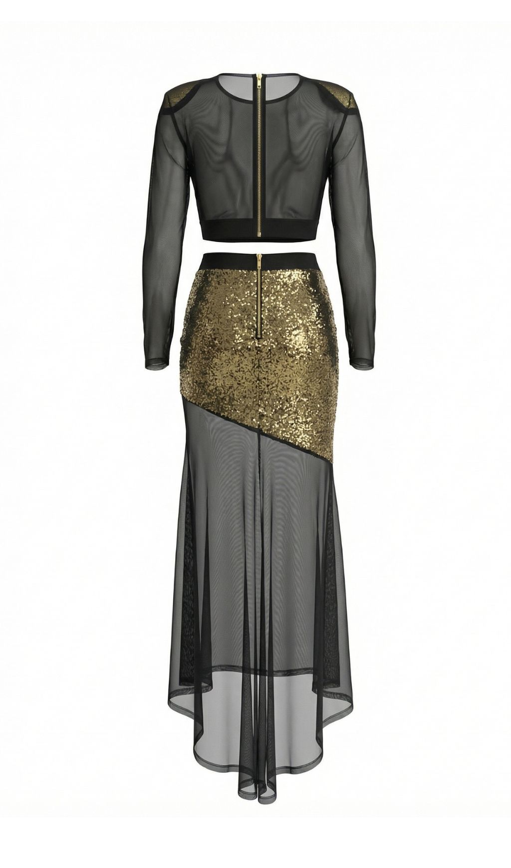 22a1b38e76ac40620d0f01b1699f6a9c.jpg Fashionslee Women Jaivan Gold Sequin Mesh Two-Piece Set