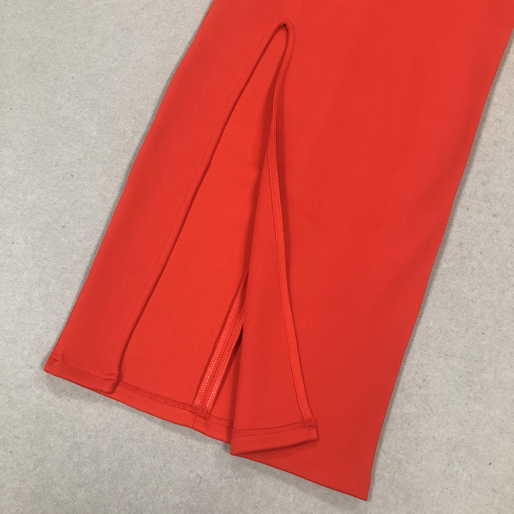 Fashionslee Women Bridie Red Long Sleeve Crystal Midi Dress