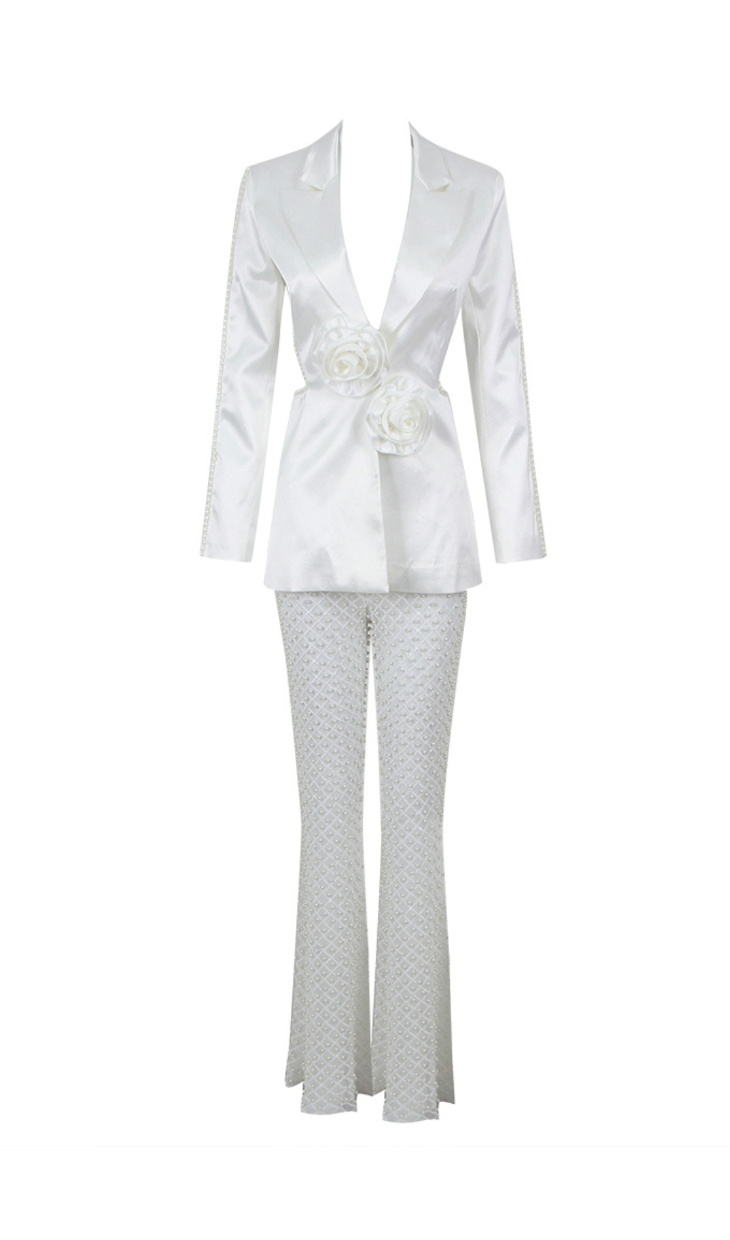 22b39e032396c542ea433ead0c1205f4.png Fashionslee Women White Hollow Tight Trousers Two-Piece Set